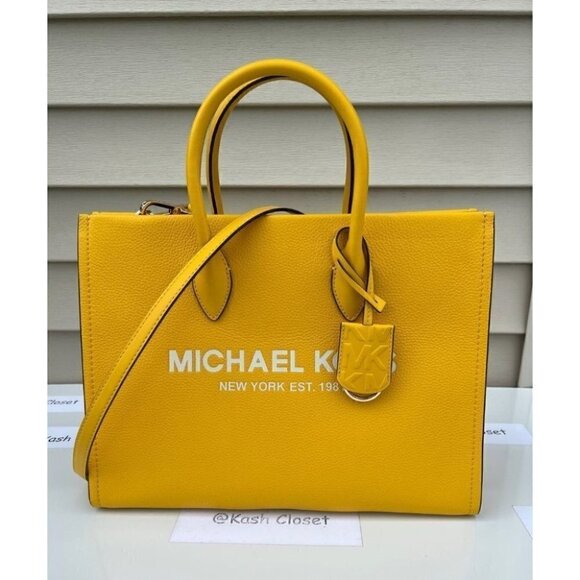 Michael Kors MK Mirella Medium Pebbled Leather Tote Bag - Butter - Picture 1 of 11